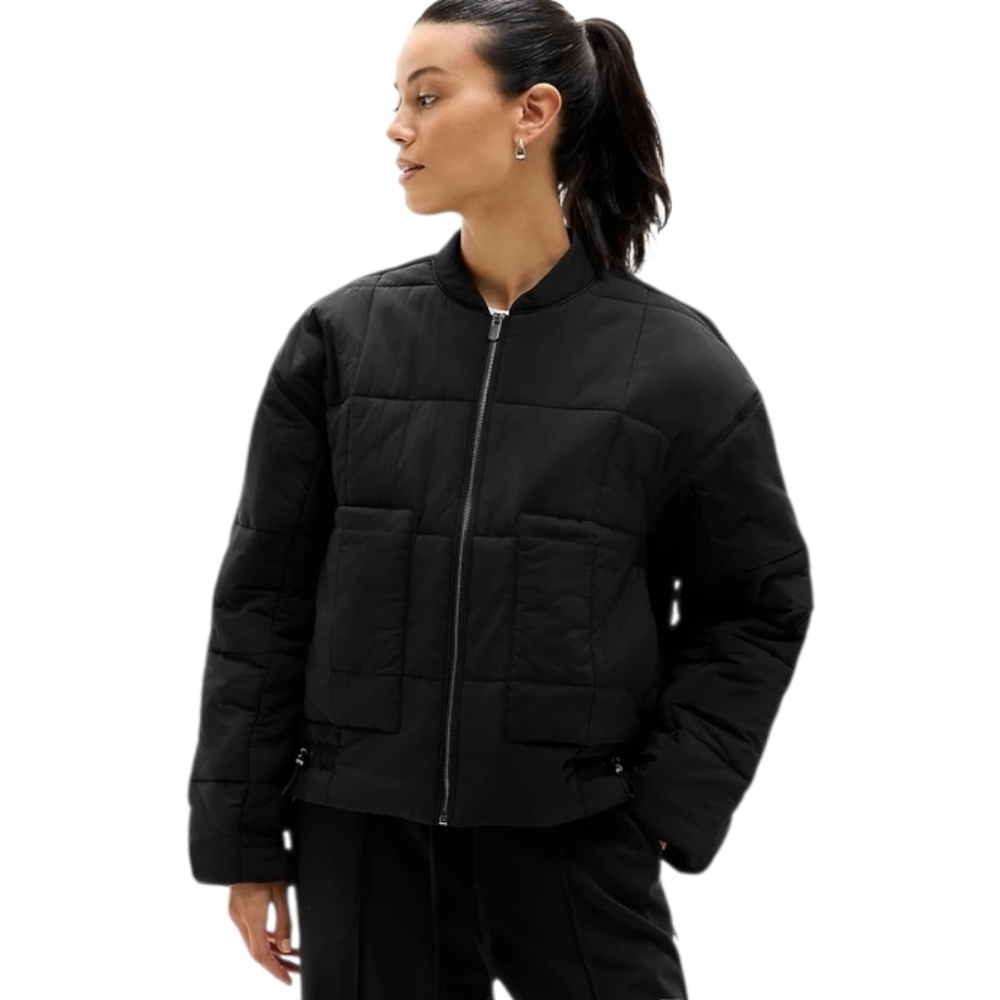 Athleta Evergreen Jacket Black Insulated Water Repellent Oversized L NWT